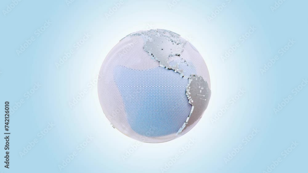 Poster earth globe pastel color on blue background. animation revolves around itself seamless loop and gree