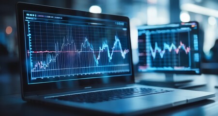  Financial analysis in progress - Laptop screens displaying stock market charts