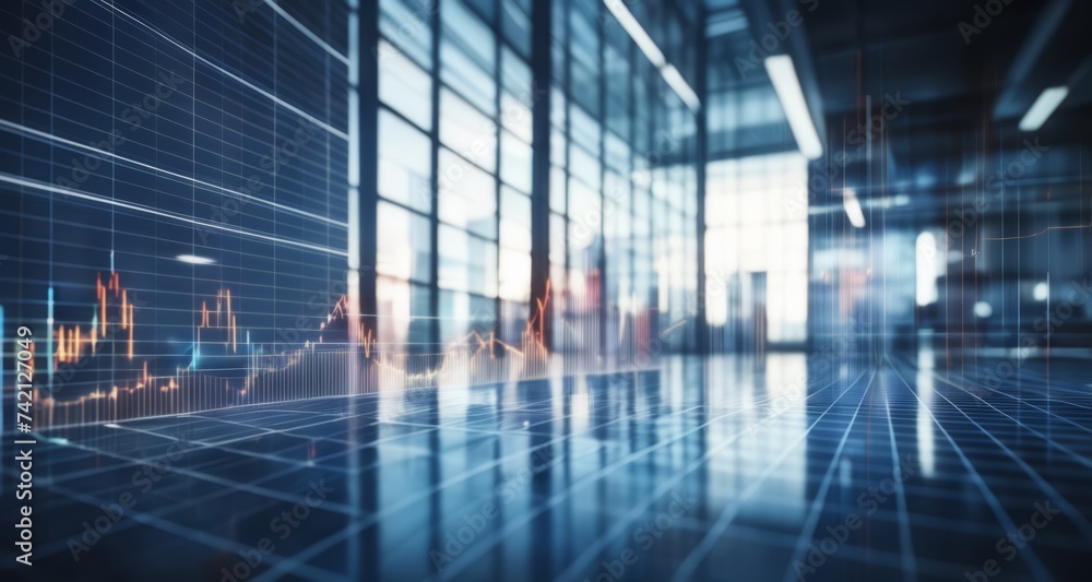 Poster future-forward financial hub with digital charts and graphs