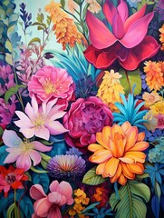 Vibrant Carnival Midways Botanical Wall Art: Festival Blooms with Floral Decor