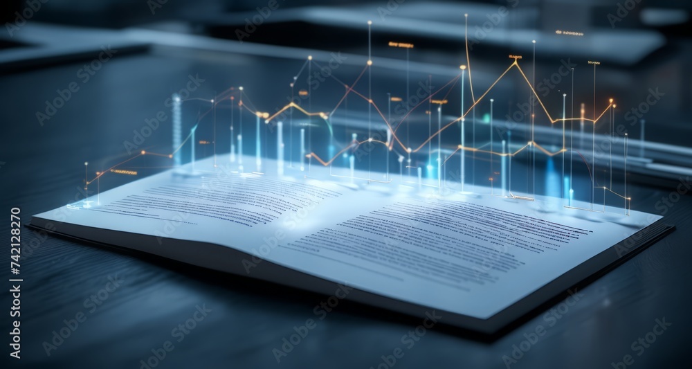 Poster illuminated knowledge - a book with a digital aura of data and information