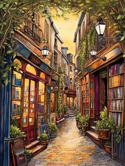 Fototapeta na wymiar Vintage Parisian Bookstores Canvas Print: Bibliophile Dreams in Quaint Alleys