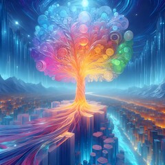 Abstract background with colored tree