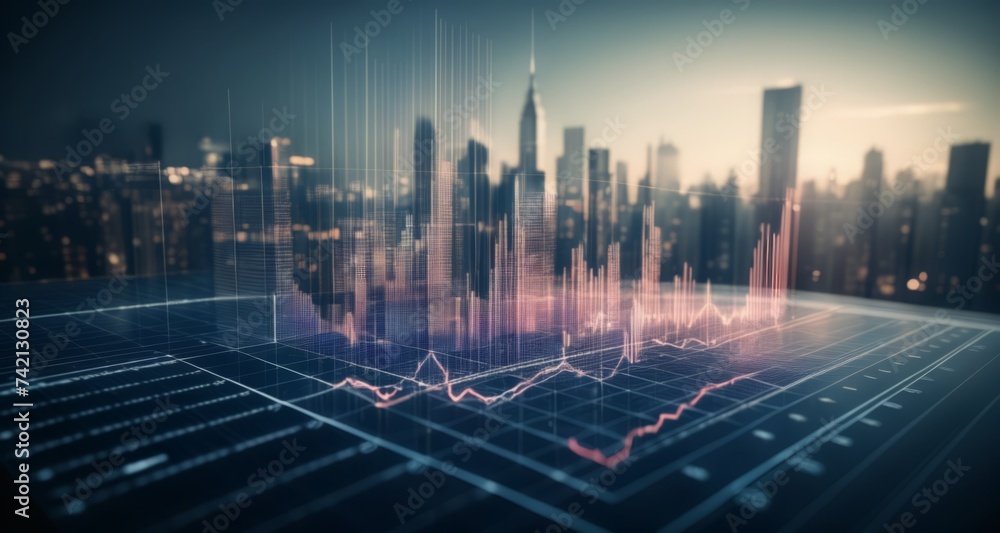 Poster cityscape meets data visualization - a blend of urban architecture and digital analytics