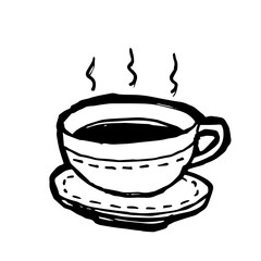 Coffee cup, a digital art of hot cappuccino coffee mug hand drawn icon illustration isolated on white background.
