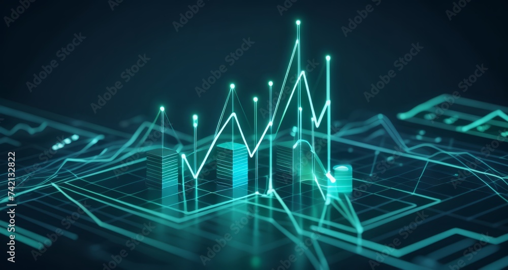 Poster illuminated cityscape with futuristic architecture and digital grid
