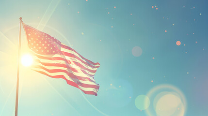 Fototapeta na wymiar American flag in the sky against the sun