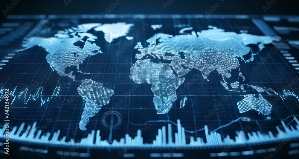 Poster global connectivity and data visualization on a futuristic interface