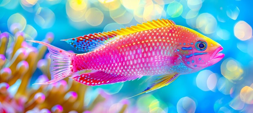 Graceful dottyback fish among colorful corals in a mesmerizing saltwater aquarium setting.