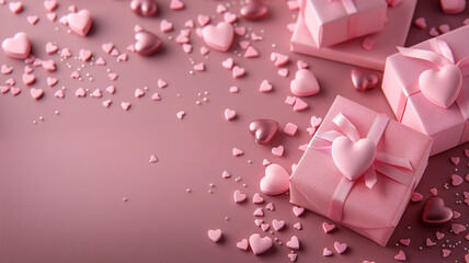 User
soft pink background with gift boxes and hearts