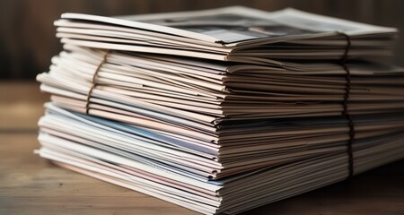  A stack of newspapers, tied together, ready to be delivered