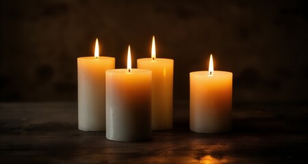 Fototapeta na wymiar Warm Glow - A trio of candles casts a cozy ambiance