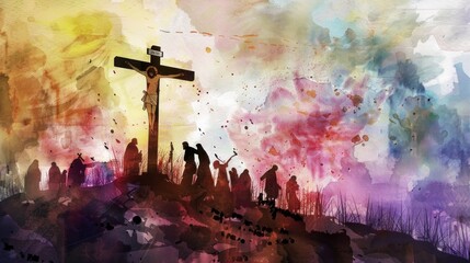 Jesus Christ crucified on the cross in watercolor in high resolution and high quality HD - obrazy, fototapety, plakaty