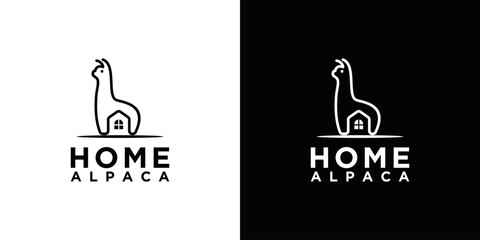alpaca home logo design template. combination of alpaca with a house in a simple minimalist design - obrazy, fototapety, plakaty
