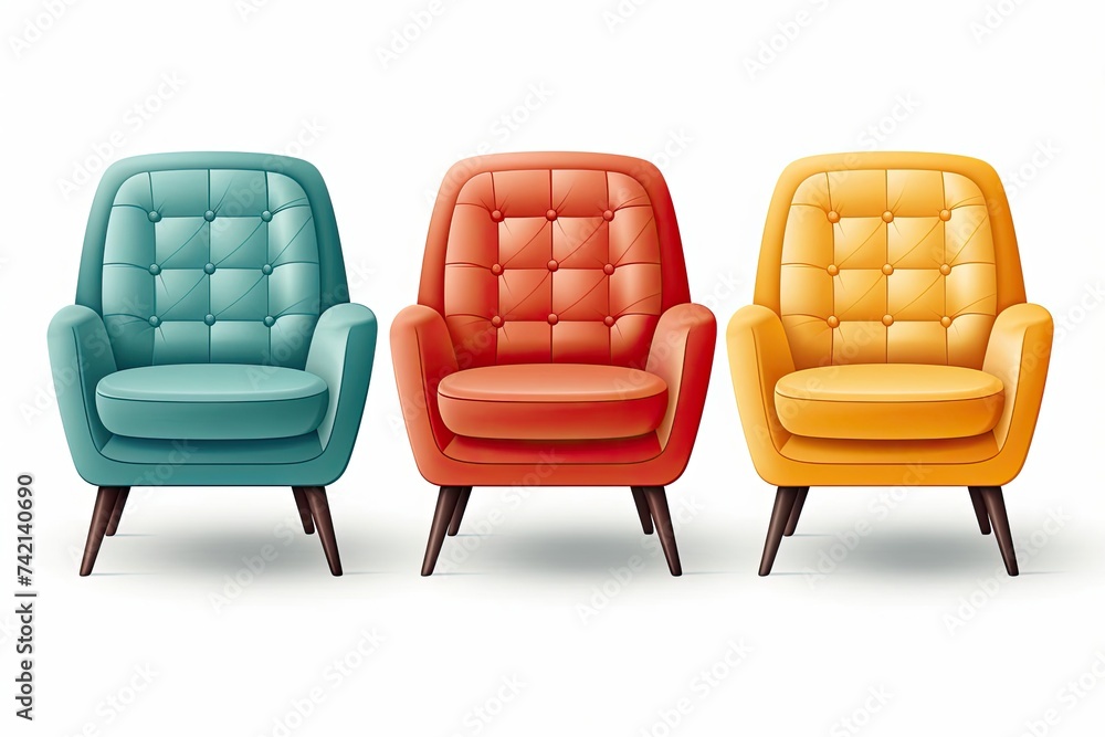 Poster three chairs arranged in a row generative ai