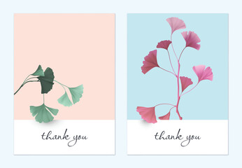 Thank you card, minimalist pastel ginkgo leaf branch