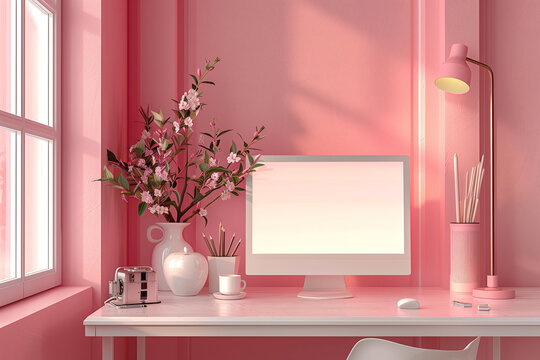 Pink Modern interior design. Web Design Studio UI Banner Image