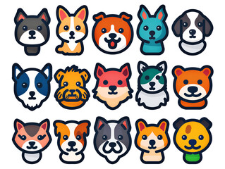 set of dogs and cats on white , cartoon cute style