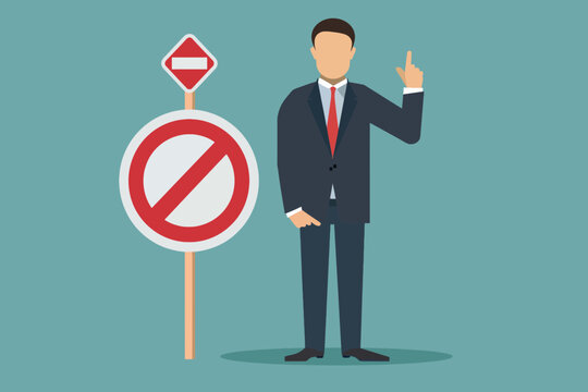businessman with forbidden cross sign