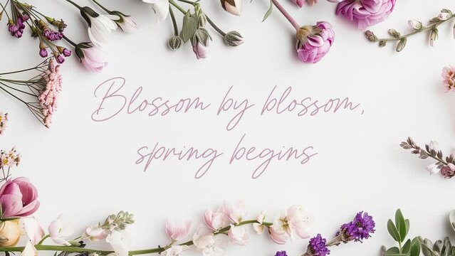 Welcome spring season. Background of spring season quotes decorated with flowers
