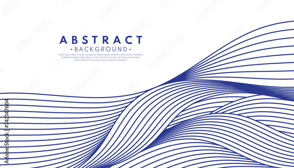 Poster blue wave abstract vector background design with curves and lines. japanese style concept. graphic v