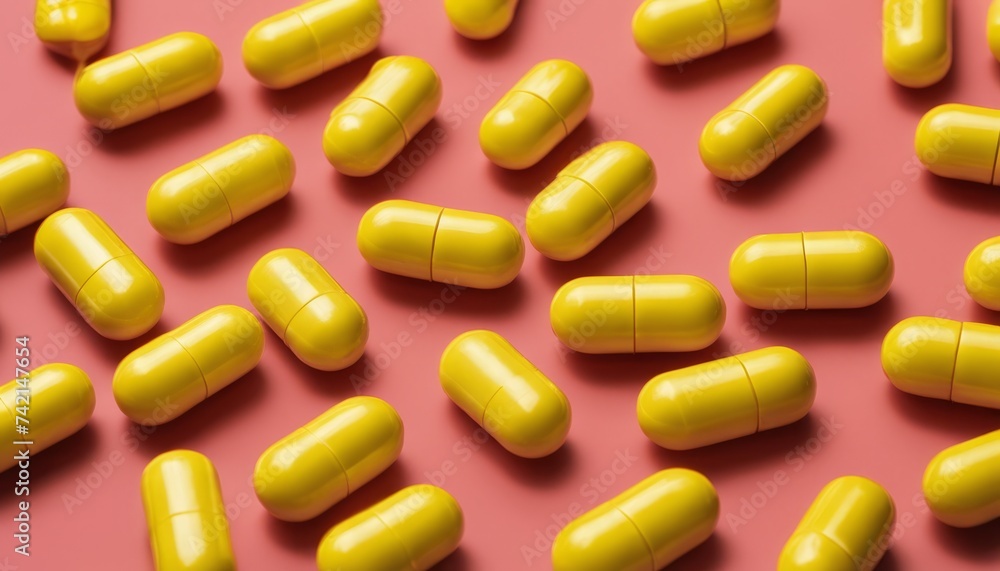 Canvas Prints  A collection of yellow capsules on a red background