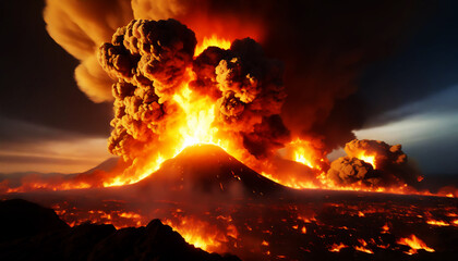 噴火する山　AI画像　ジェネレーティブAI
