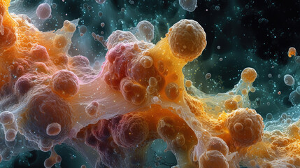 Electron microscopy of dead cells of cancer, electron microscopy, scientific - obrazy, fototapety, plakaty