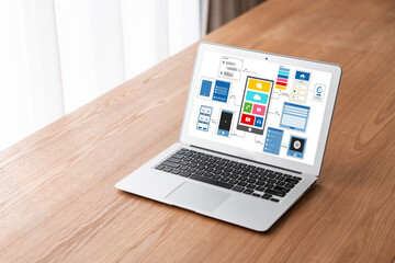 UX UI design process for modish mobile application and website . Creative prototype of wireframe...