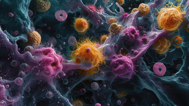 Electron microscopy of dead cells of cancer, electron microscopy, scientific