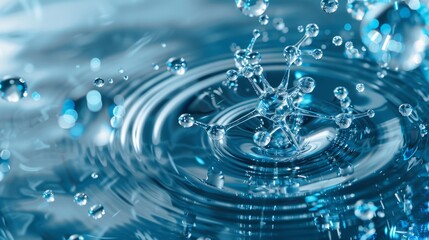 A three-dimensional model of a chemical molecule with molecular ions as the background