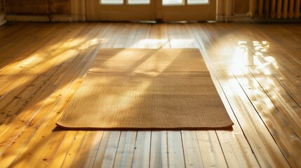 Warm Sunlight Casting Shadows in a Cozy Room with Yoga Mat. Generative ai