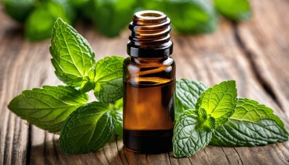  Fresh mint essential oil, a natural remedy for relaxation - obrazy, fototapety, plakaty