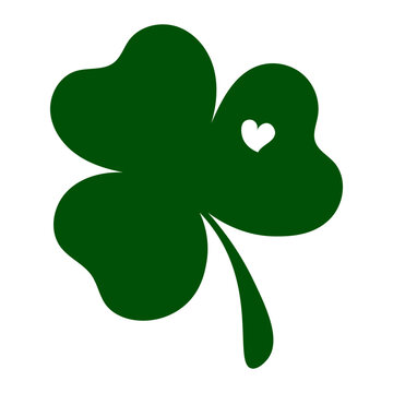 Green clover with little heart isolated on transparent background. Happy Saint Patrick's day. Vector illustration 