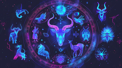 Combine the concept of the 12 zodiac signs with a famous prophet from history Create an AI generated artwork that visualizes this unique combination incorporating both the zodiac signs and - obrazy, fototapety, plakaty
