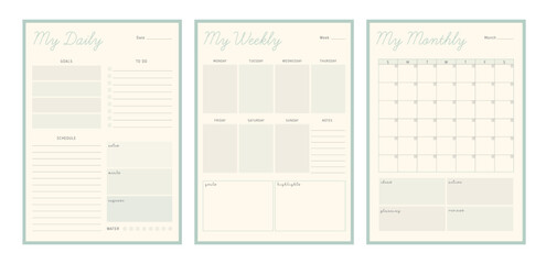 set of Daily Weekly Monthly Planner. (Happiness) Vector Print template.	