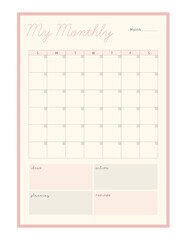 Monthly Planner. (Happiness) Vector Print template.	