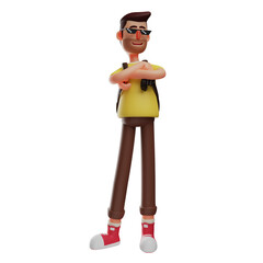 3D Illustration. 3D cartoon photographer illustration with cool pose. showing a handsome smiling expression. wearing cool sunglasses. 3D Cartoon Character