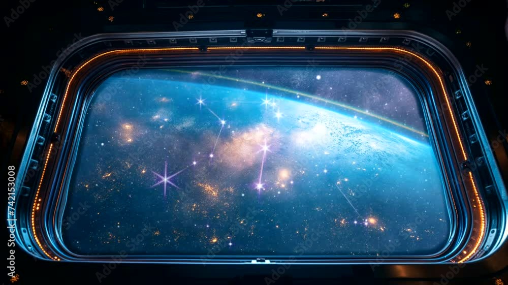 Wall mural space travel view from spaceship windows. seamless looping time-lapse 4k video animation background