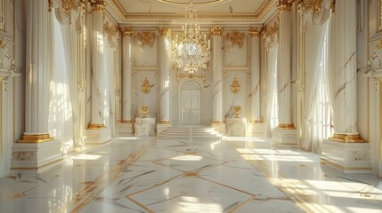 white gold marble interior within the royal palace, emanating regal opulence akin to a golden palace or castle interior, luxury fantasy backdrop - obrazy, fototapety, plakaty