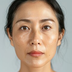 Portrait of Asian Woman with deep wrinkles and fine lines