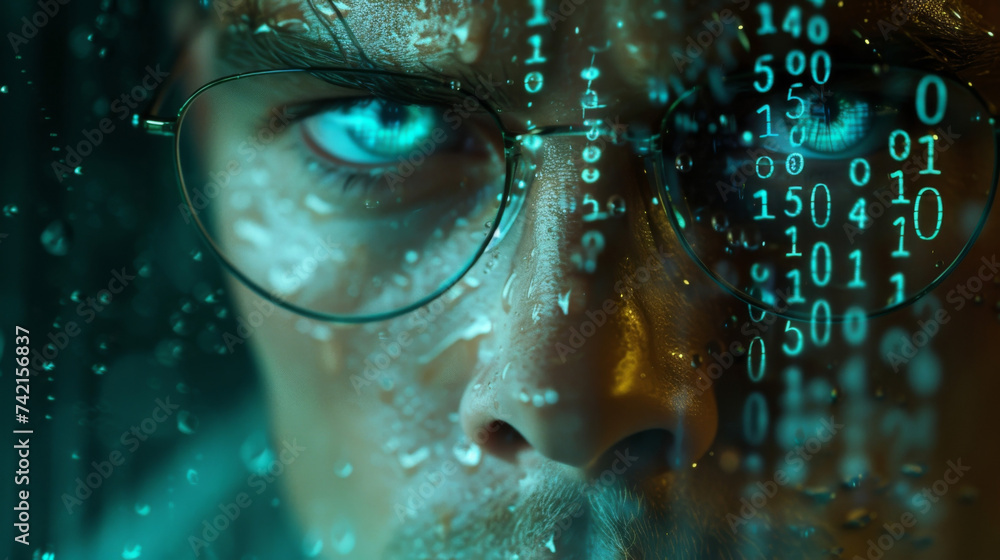 Poster as he delves deeper into the holographic display the businessmans face takes on a determined express