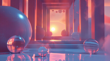 Create a 3D animation showcasing a dynamic Warp effect surrounded by a Gate structure Experiment with different visual styles and textures to achieve a distinctive aesthetic Pay attention