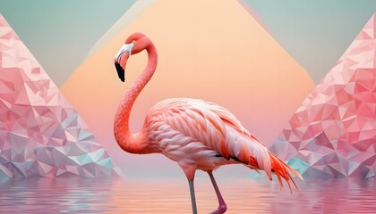 Flamingo art, pastel background