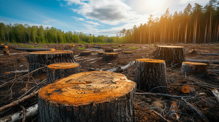 Deforestation concept environmental disaster - obrazy, fototapety, plakaty