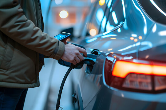 EV charging station for electric car with mobile app.