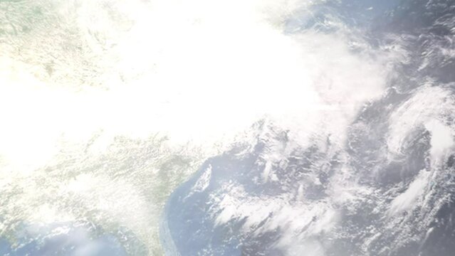 Earth zoom in from space and focus on Kinston, North Carolina, USA. 3D Animation. Satellite view. Background for travel intro. Images from NASA