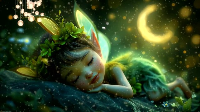 Little fairy sleeping. Seamless looping time-lapse 4k video animation background