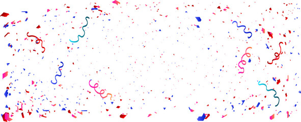 Colorful ribbons and confetti Can be separated from a transparent background. Festive design. Border of colorful bright confetti Party decoration frame for birthday, anniversary, celebration