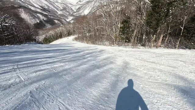 スキー場　ゲレンデ風景　自撮り動画　白馬岩岳スノーフィールド